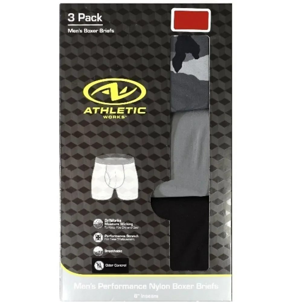 Men's Performance Active 6” Inseam Boxer Brief Underwear 3-Pack Size S